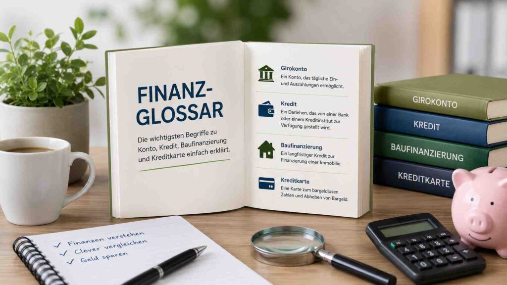 Finanz-Glossar: die wichtigsten Begriffe zu Konto, Kredit, Baufinanzierung & Kreditkarte einfach erklärt
