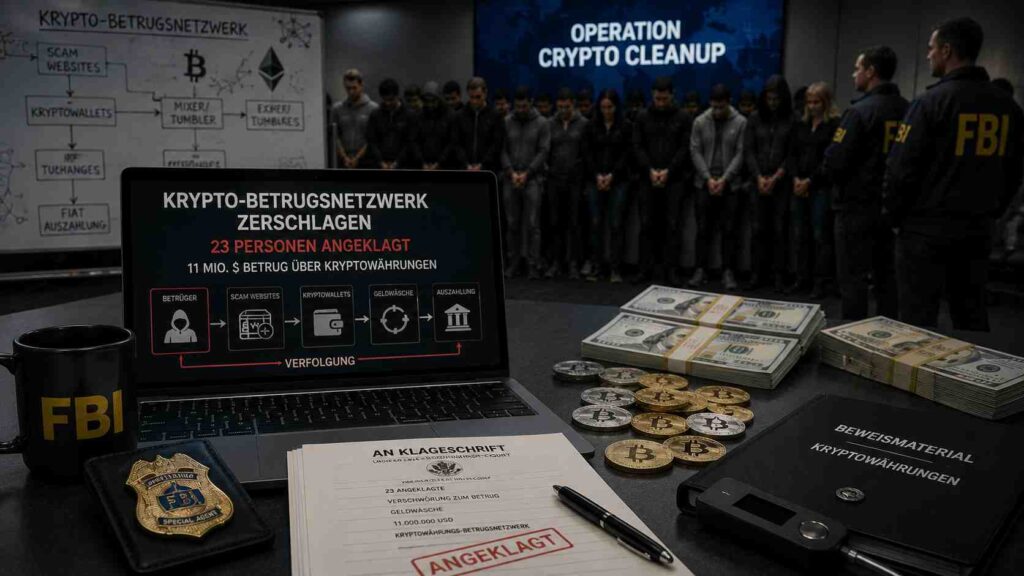 Krypto-Geldwäsche: 23 Personen nach 11-Mio.-Dollar-Betrugsnetzwerk angeklagt