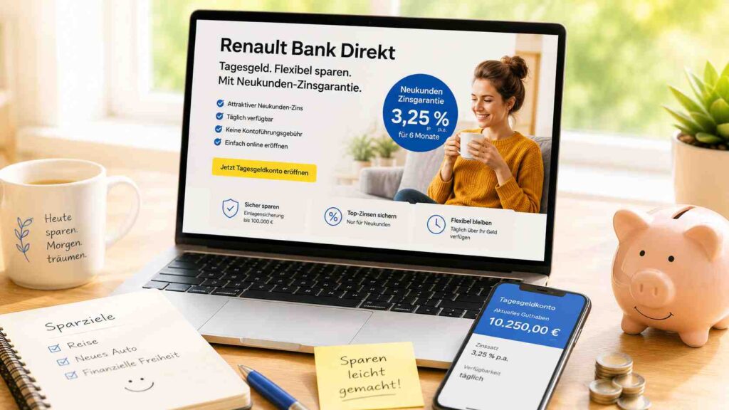 Renault Bank direkt Tagesgeld: flexibel sparen mit Neukunden-Zinsgarantie