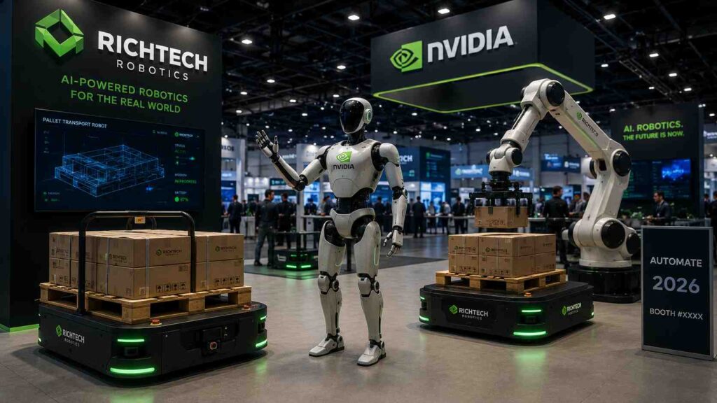 Richtech Robotics KI-Palettenroboter und NVIDIA-Humanoide auf der Automate 2026
