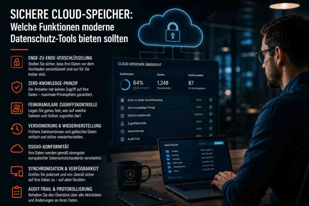 Sichere Cloud-Speicher: Welche Funktionen moderne Datenschutz-Tools bieten sollten