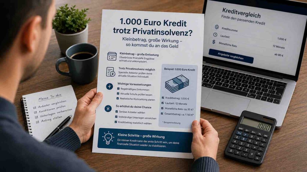 1.000 Euro Kredit trotz Privatinsolvenz: Kleinbetrag, große Wirkung – so kommst du an das Geld