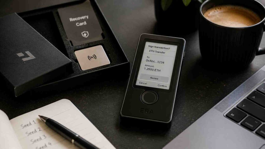 ERA Wallet im Check 2026: die Air-Gapped Hardware-Wallet mit ERA Lens, 10 Seed-Phrasen und verschlüsselter NFC-Sicherung