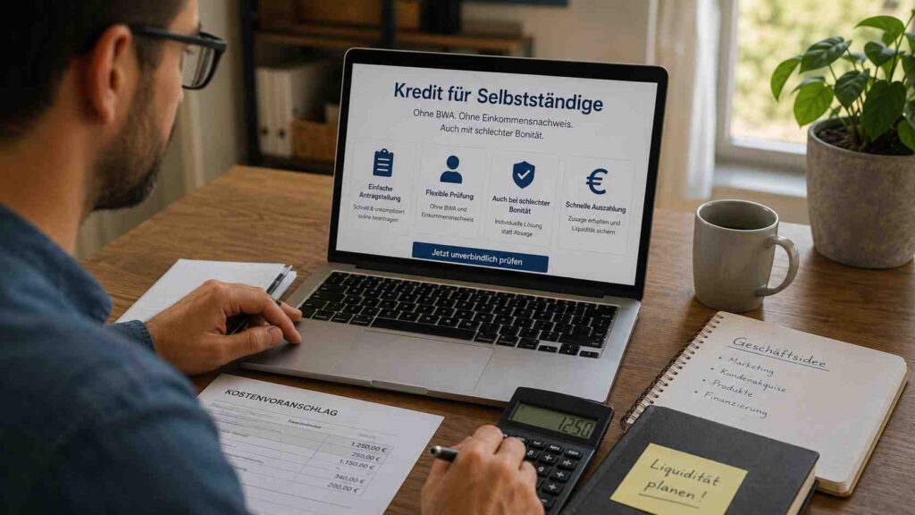 Kredit für Selbstständige: ohne BWA, ohne Einkommensnachweis, mit schlechter Bonität