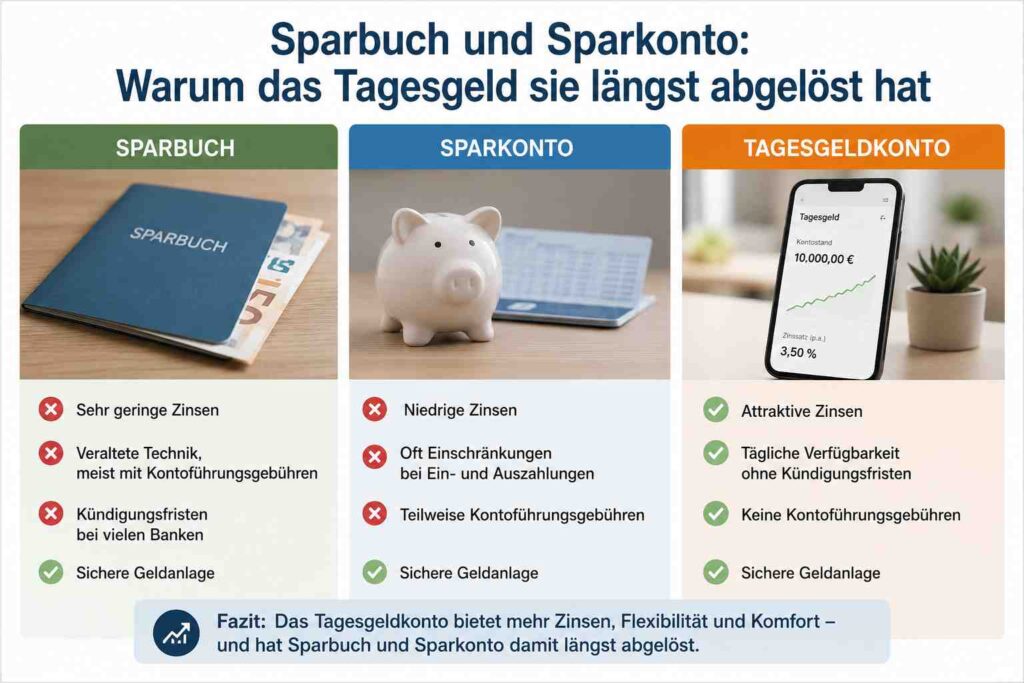 Sparbuch und Sparkonto: warum das Tagesgeld sie längst abgelöst hat