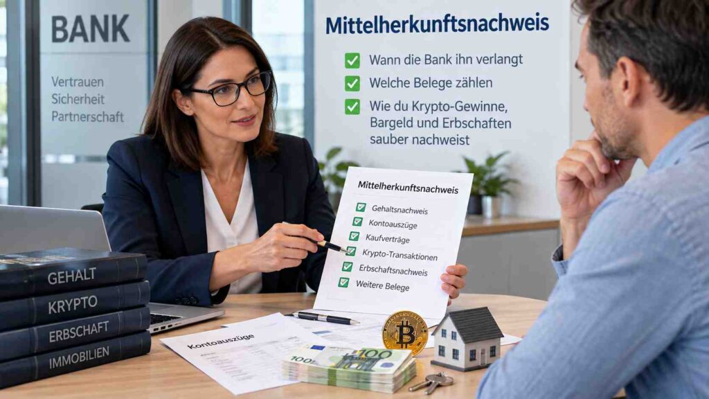 Mittelherkunftsnachweis Wann die Bank ihn verlangt, welche Belege zählen und wie du Krypto-Gewinne, Bargeld und Erbschaften sauber nachweist